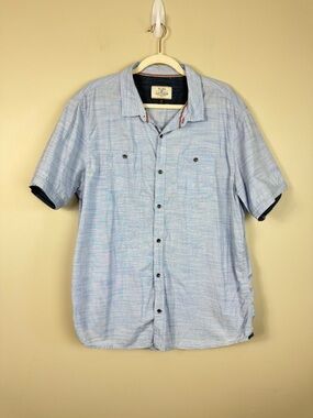 Flag & Anthem Button Down Top Mens XXL Short Sleeve Blue Collared Shirt Casual